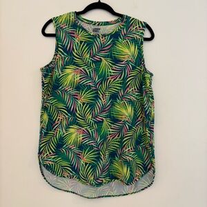 Lands' End medium Vibrant Leaf Print tank top colorful shirt palm tropical EUC